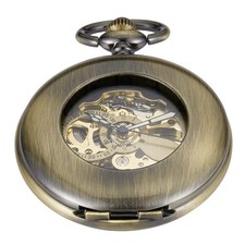 Bronze Smooth Vintage Skeleton Mechanical Pocket Watch, Self Winding Mechanic...
