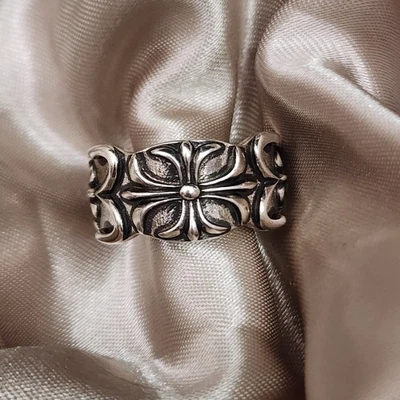 Chrome Hearts Sz 10.5 Double Floral Cross 925 Silver Gothic Punk Open Band Biker - Image 1 of 4