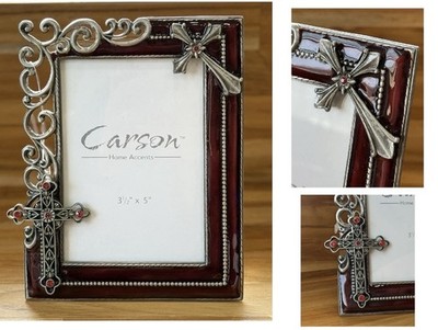 Carson Celtic Cross Picture Frame Metal & Red Enamel Holds 3 1/2'' x 5'' Religious