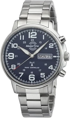 Funkuhr MasterTime Flieger Herren Zifferblatt Blau Zeiger nachleuchted Tag-Datum - Bild 1 von 3