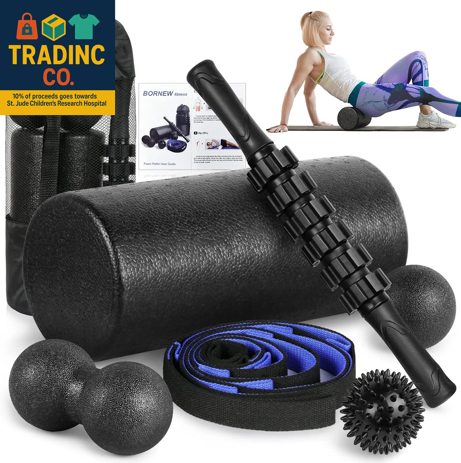 Foam Roller Set - High Density Back Roller, Muscle Roller Stick,2 Foot Fasciitis