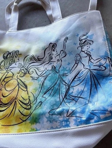 Borsa Tote Disney Parks Principesse Originali Acquerello Pelle Bianca Multicolore - Foto 9 di 15