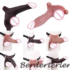 Silicone Wearable Lifelike Pants Hollow Penis Sleeve with Belt Condom for Couple