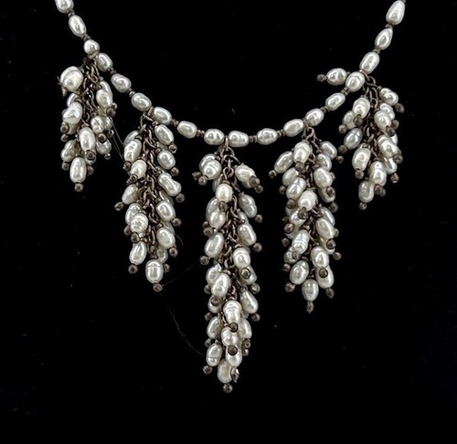"Collar de 15"" de plata de ley 925 y perlas con flecos de borla llamativos" - Imagen 8 de 10