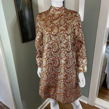 Vintage 60s Romantica Victor Costa Metallic Brocade Paisley Mini Shift Dress