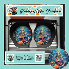 Car Coasters Coral Reef Ocean Sea Life Aquatic Fish Set of 2 Neoprene Absorbent