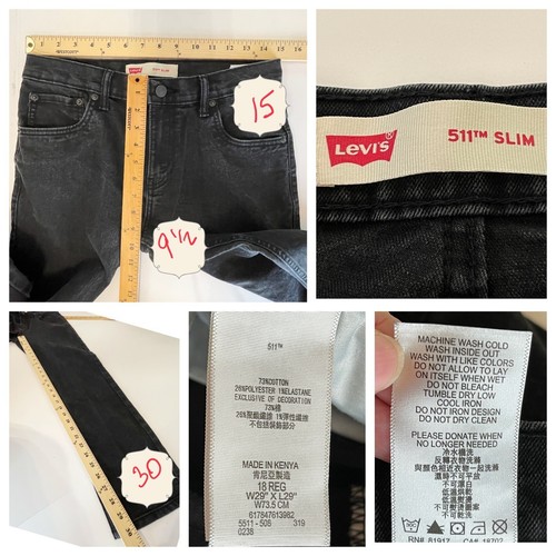 Levi's 511 Black 5 Pocket Skinny Leg Cotton Blend Jeans Boys Youth Sz 18R 29x29 - Picture 6 of 6
