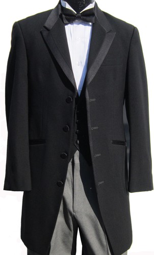 High Quality Boys Black Tuxedo Frock Coat Western Duster Steampunk Costume  