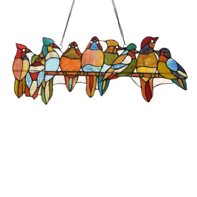 Stained Glass Window Panel Birds Tiffany Style 10'' x 25'' LAST ONE THIS PRICE 