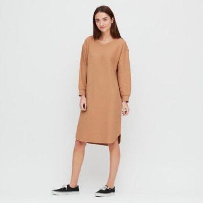 NWT Uniqlo Long Sleeve V-Neck Waffle Knit Thermal Dress Knee