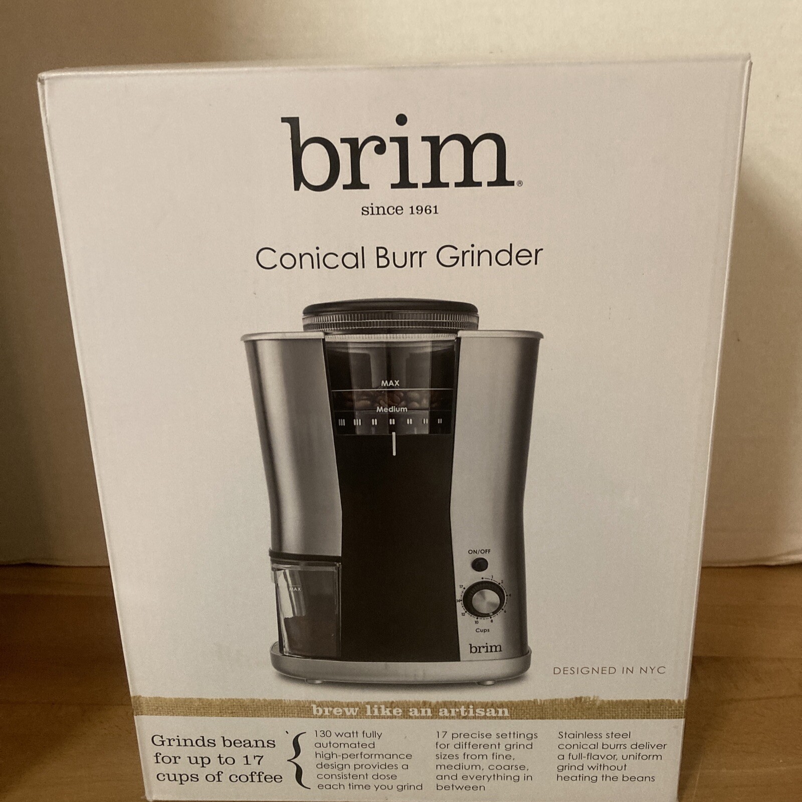 Brim Conical Burr Coffee Bean Grinder 6.4Oz Grind Stainless Steel NEW