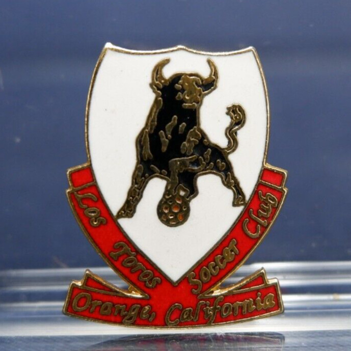 Prendedor de solapa tono dorado vintage 1989 Los Toros Soccer Club Orange County Los Angeles CA