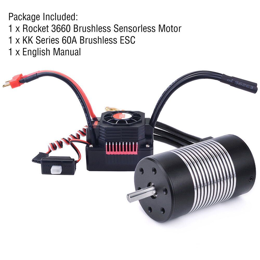 Rocket 3660 Waterproof Brushless Sensorless Motor with 60A ESC for 1/10