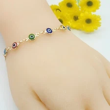 18K Gold Plated Multicolor Evil Eye Necklace - Bracelet. Individual or set. 