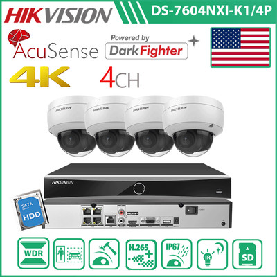 Hikvision 4CH 4K 8MP DarkFighter Acusense Security Systems 4POE NVR Camera Lot