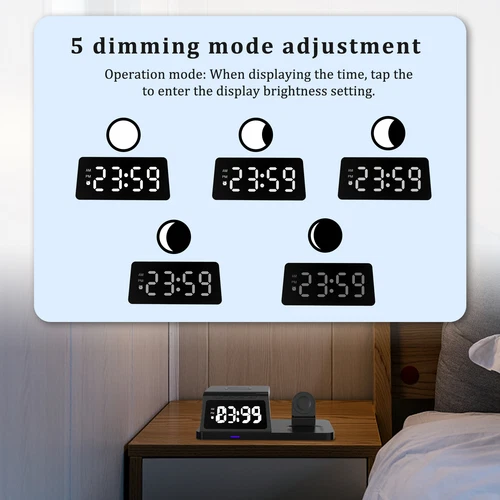 4in1 Alarm clock with Fast Wireless Charger Station Dock For Apple Watch iPhone - Picture 8 of 14