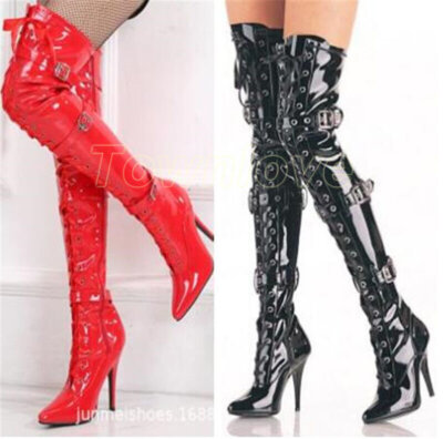 Womens Thigh High Over The Knee Boots Fetish Dominatrix Boots Pole Shoes Leather