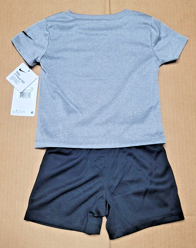 Nike Baby Boy 2 Piece TShirt & Shorts Set DRIFIT Gray Black & White