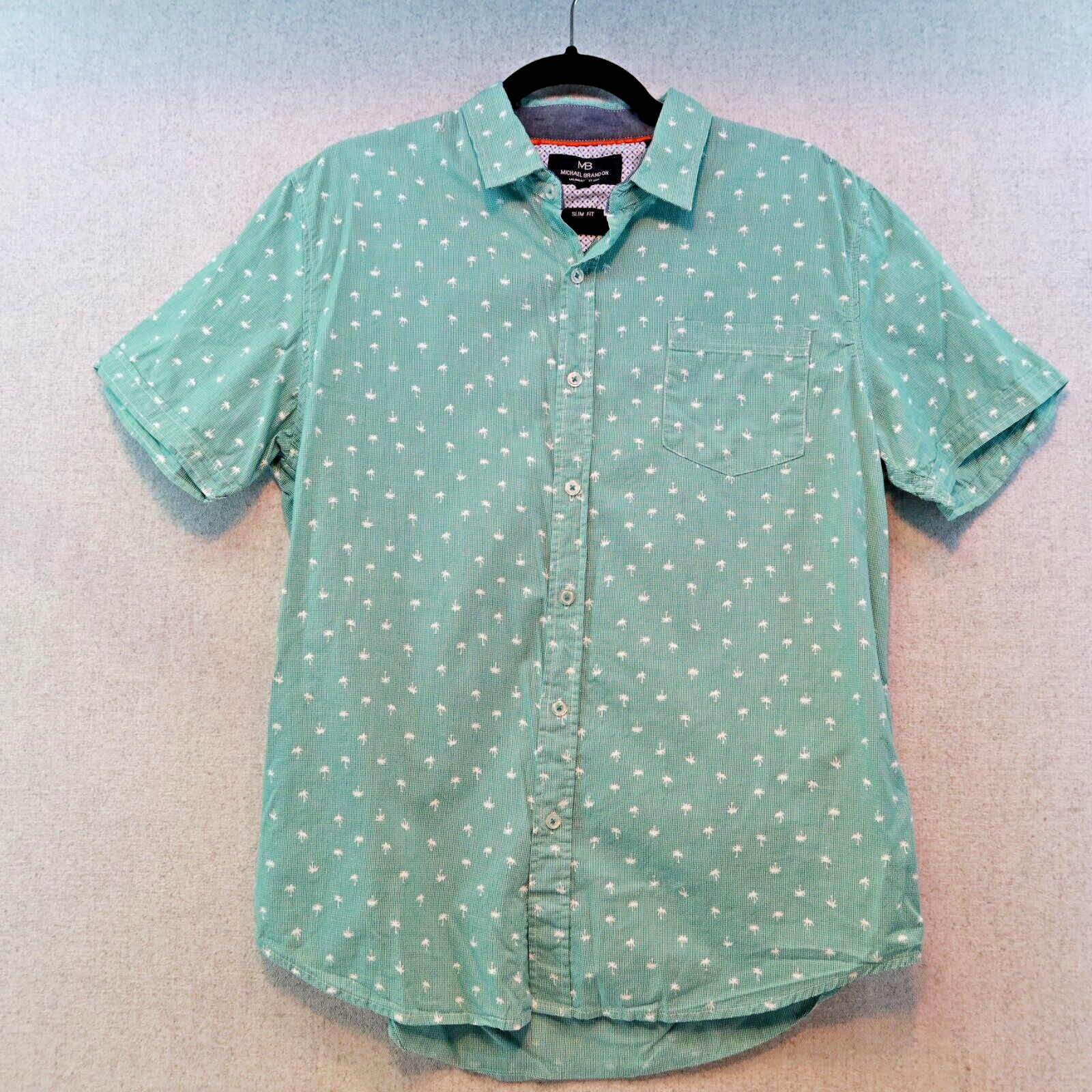 MICHAEL BRANDON Microgingham Palm Tree Print Shor… - image 1