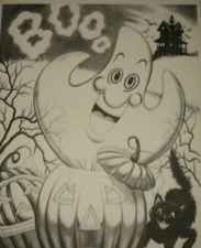 * TRI CHEM 2959 A HALLOWEEN GHOST PUMPKIN PATCH BLACK CAT  Picture TRICHEM 1824