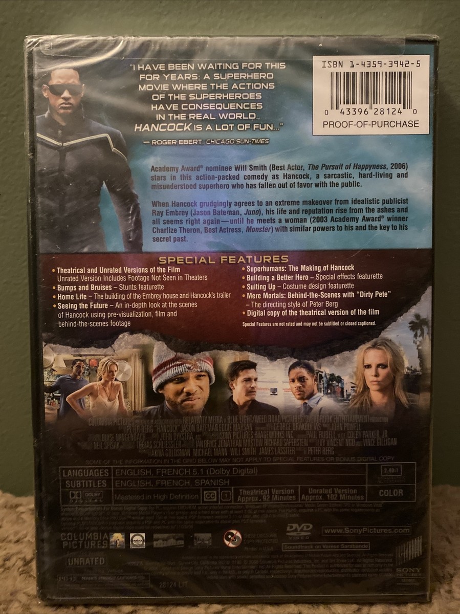 Hancock DVD 2008 2-Disc Set Unrated Will Smith Charlize Theron