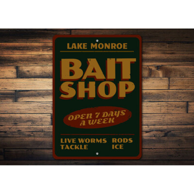 Custom Fishing Bait Shop Sign – Aluminum Metal Plaque With Lake Name – The Lizton Sign Shop