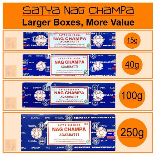 SATYA Nag Champa Incense Sticks *Genuine Agarbatti Bulk *15g, 40g, 100g, 250g