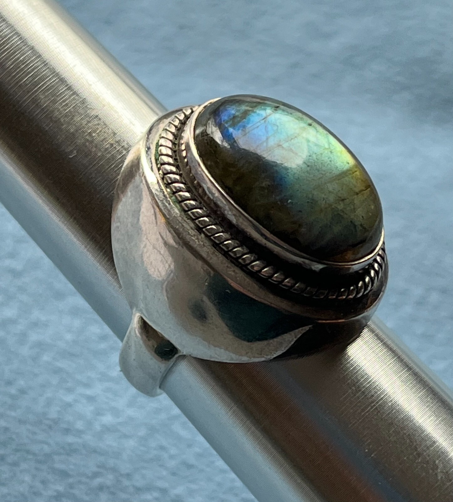 Large Oval Labradorite Dome Statement Ring with B… - image 1