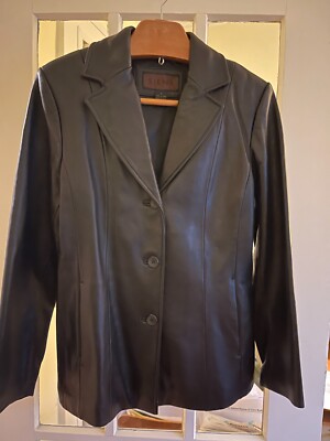 Siena Jacket Women's Size 8 Black 100% Leather Button Front Leather