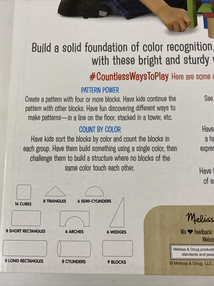 Melissa & Doug 75 Piece Multi-Colored Wooden Shapes Building Blocks Set Ages 2+ - Image 3 of 4