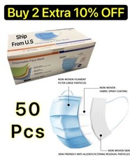 50 PCS Blue Face Mask Mouth Nose Protecting Families Easy Safe with Filter