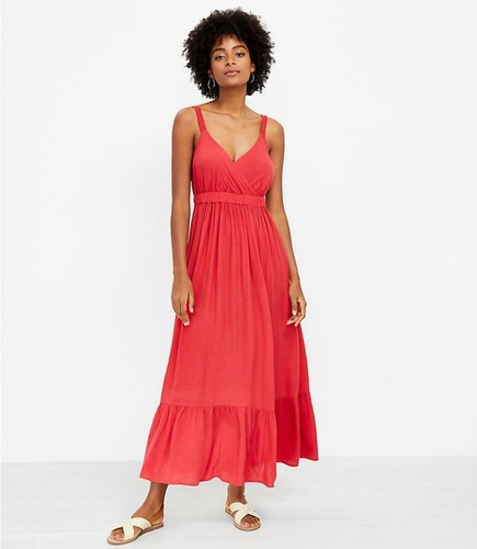 LOFT Beach Ruched Strap Maxi Dress - Size Small - Red Raspberry | eBay