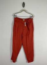 Nwt LOFT Belted Emory Pants Size Xs Orange High Waist Relaxed Lightweight