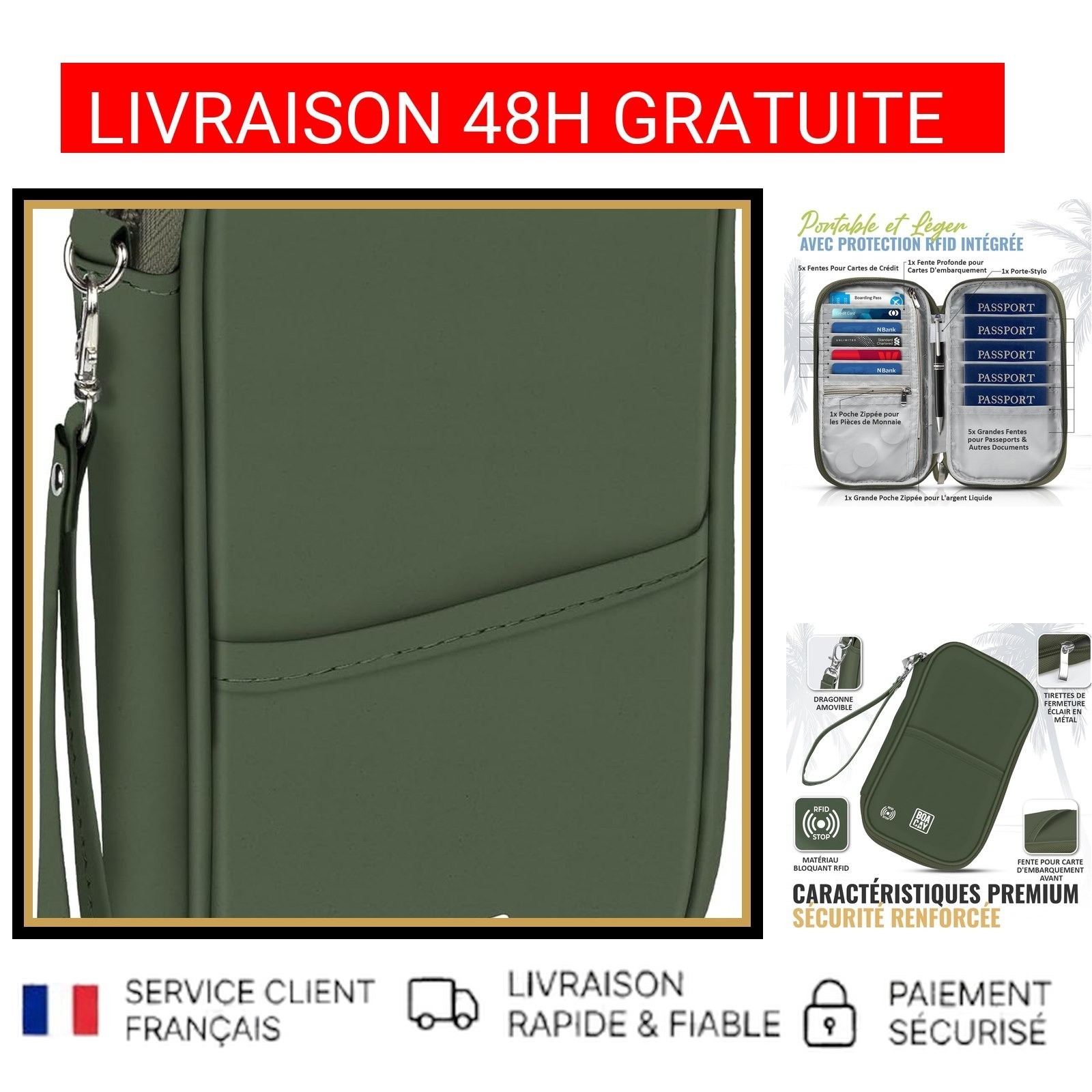 Portefeuille passeport RFID BOACAY pour éviter le vol et la perte de papiers