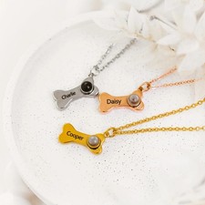 Pet Memorial Photo Projection Necklace Custom Bone Pendant Gift for Dog Lovers