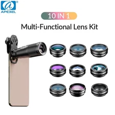 APEXEL 10in1 Phone Camera Lens Kit 22X Telephot 15X Wide Angle Filters for Phone