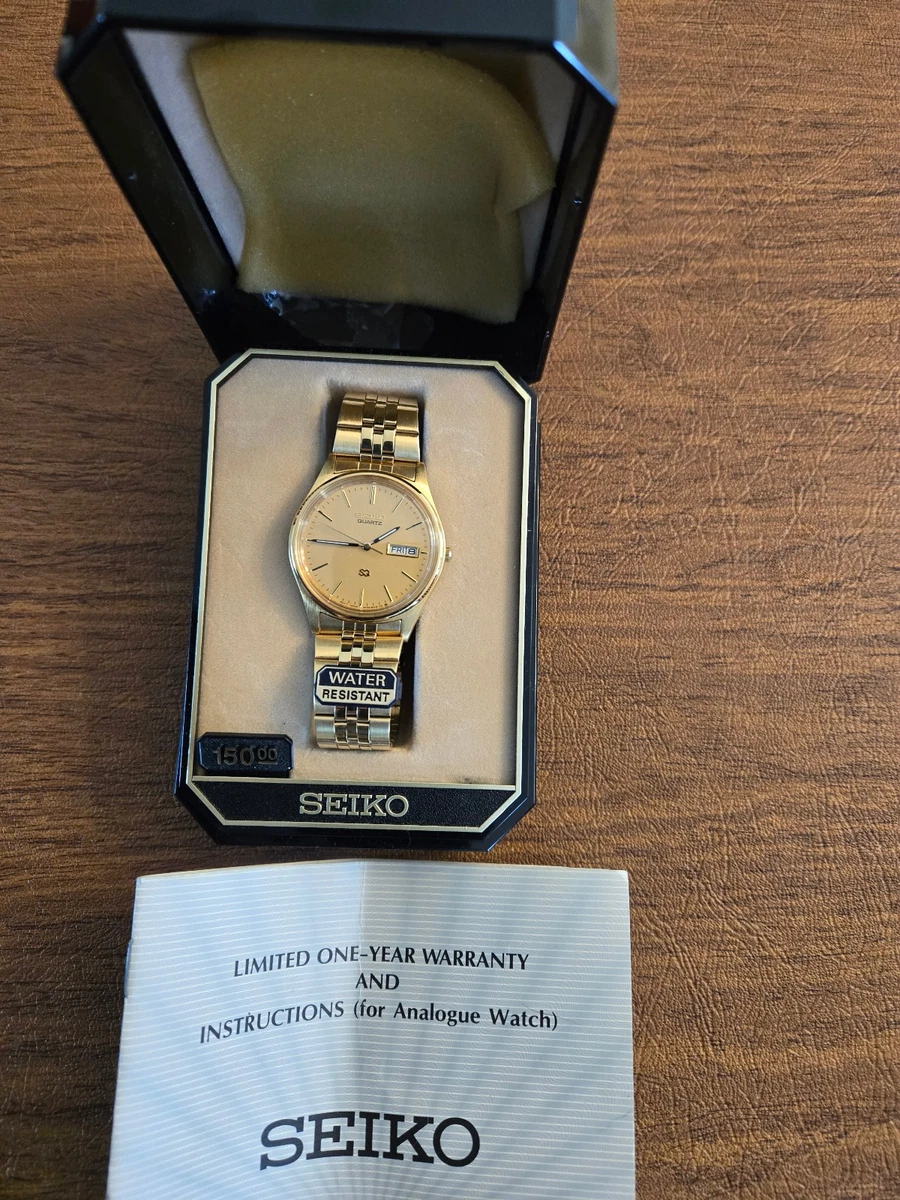 25+ Seiko Men's Gold Plated Case Quartz Battery Round Wristwatches