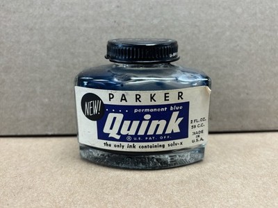 Vintage Parker Quink Permanent Blue 2oz Solv-x Fountain Pen Ad Glass Bottle Usa