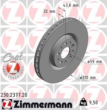 2 x ZIMMERMANN 230.2377.20 Bremsscheibe für CITROËN,FIAT,LANCIA,PEUGEOT