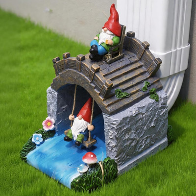 Rain Gutter Downspout Extension, Gnome Bridge Statue Splash Block for 3''X4'' Fr
