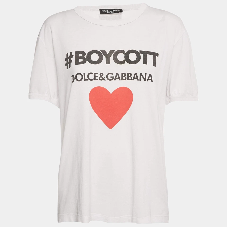 Camiseta de algodón Dolce & Gabbana blanca con estampado de logotipo de boicot S