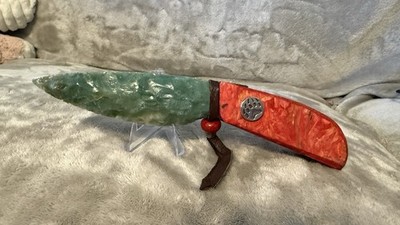 Handmade Jade Knife Wood Handle Made From Native American Artifact