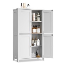 Bathroom Storage Cabinet, Small Bathroom Floor Cabinet with 4 Doors, White