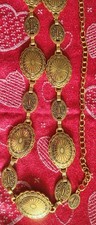 Vintage 80s Large Gold Chain Belt Sun Goddess Medallion Chunky Adjustable 49"