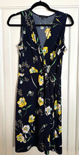 Hail3y:23 Women's L Navy Floral Wrap Dress V-Neck Sleeveless Tie Knee