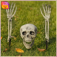Halloween Deko Skelett Realistischer Totenkopf Mit 2 Skelett HäNden FüR Garten