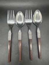 Ekco Eterna La Joya 4 Piece Fork & Spoon Serving Set Stainless Steel Faux Wood