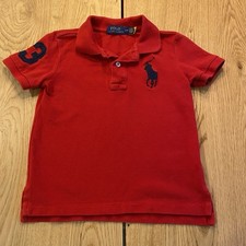 Polo Ralph Lauren Boys Big Pony Red Mesh Polo Shirt Navy Logo 3 Sleeve Patch