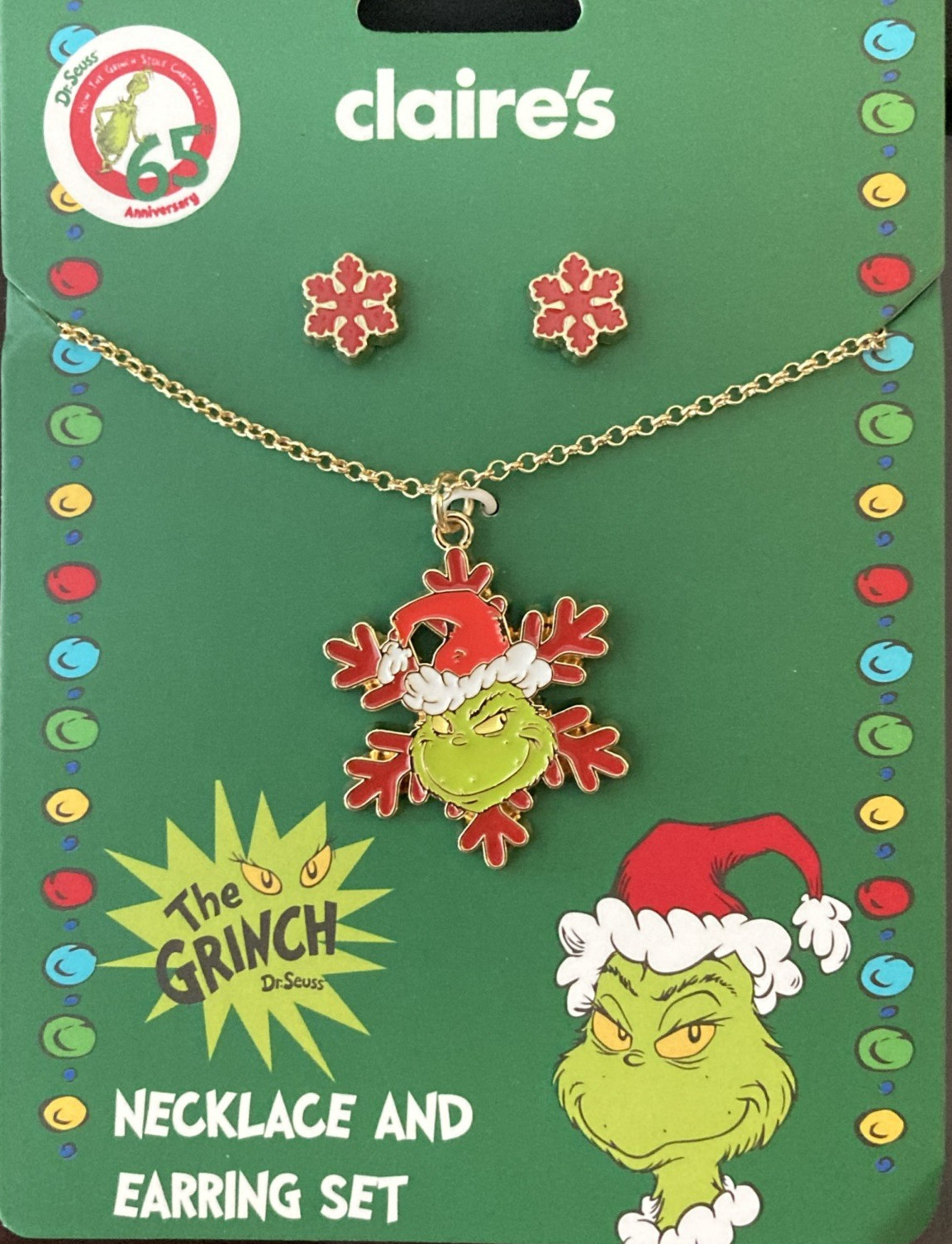 NEW~Dr. Seuss How The Grinch Stole Christmas Necklace & Earrings Set Claire's