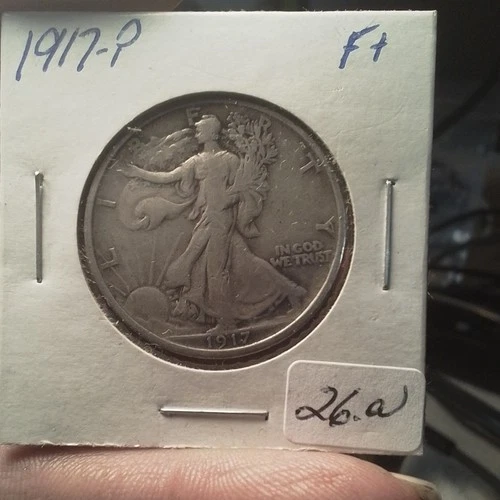 antique 1917-P Liberty Walking Half Dollar 50C Silver Fine + Condition P Mint